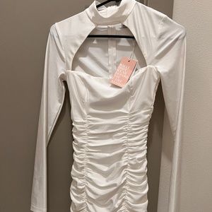 NWT tiger mist Eliana white ruched body con dress XS